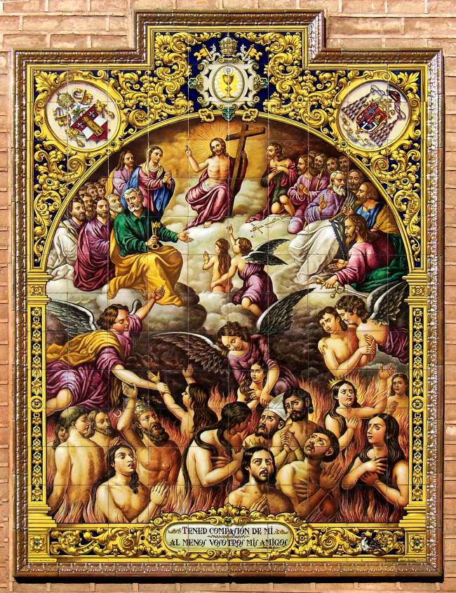 El retablo cerámico de las Ánimas Benditas del Purgatorio, de la Parroquia de San Pedro
